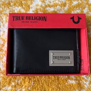 True Religion Black Card Holder with Silver Logo
